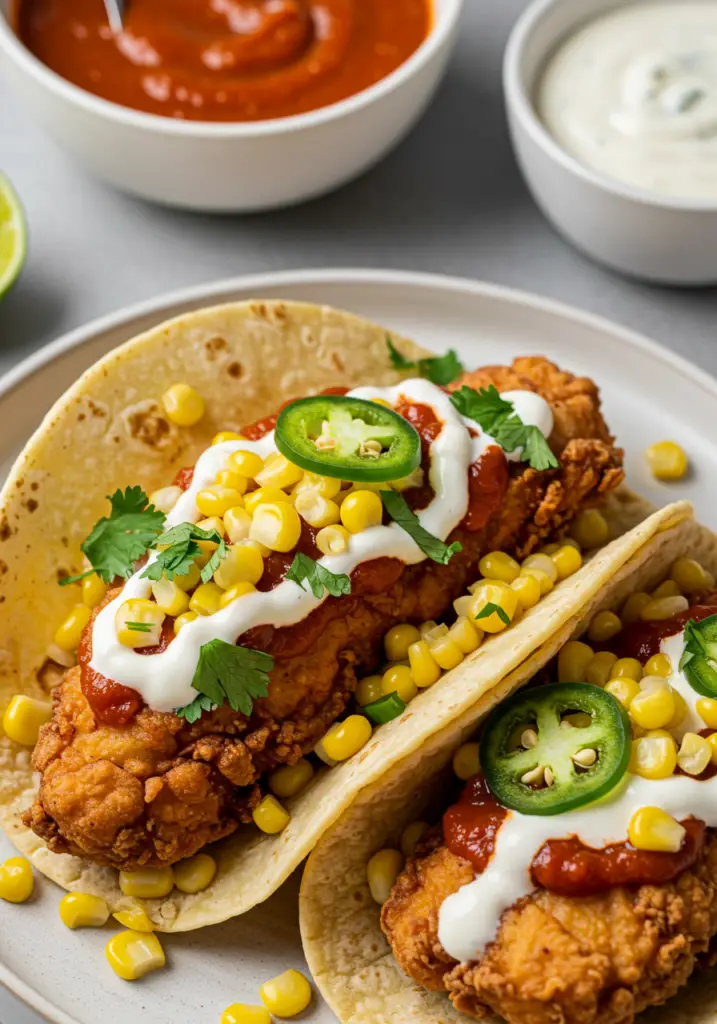 Fried Chicken Street Corn Taco with Jalapeno Lime Ranch