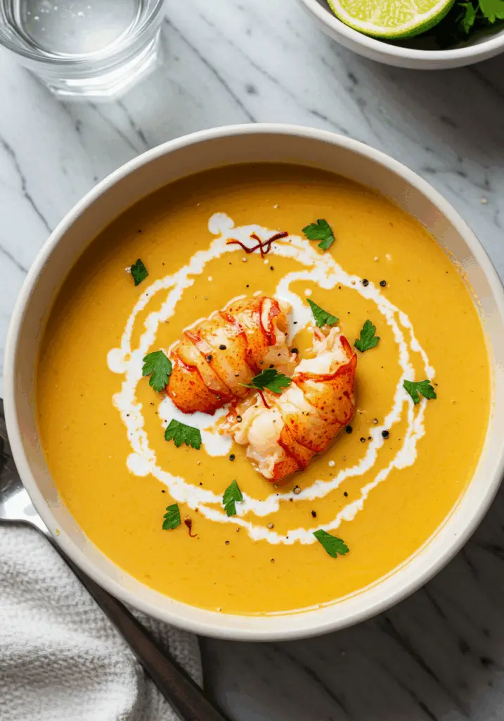 Creamy Coconut Lobster Bisque with Saffron