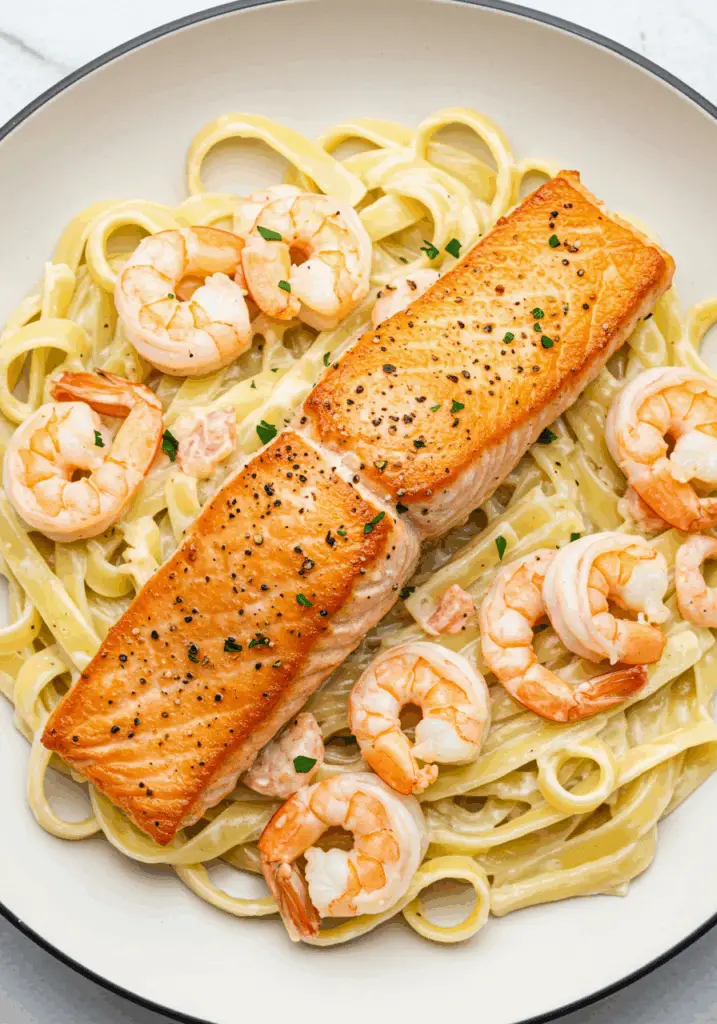 Salmon and Shrimp Alfredo