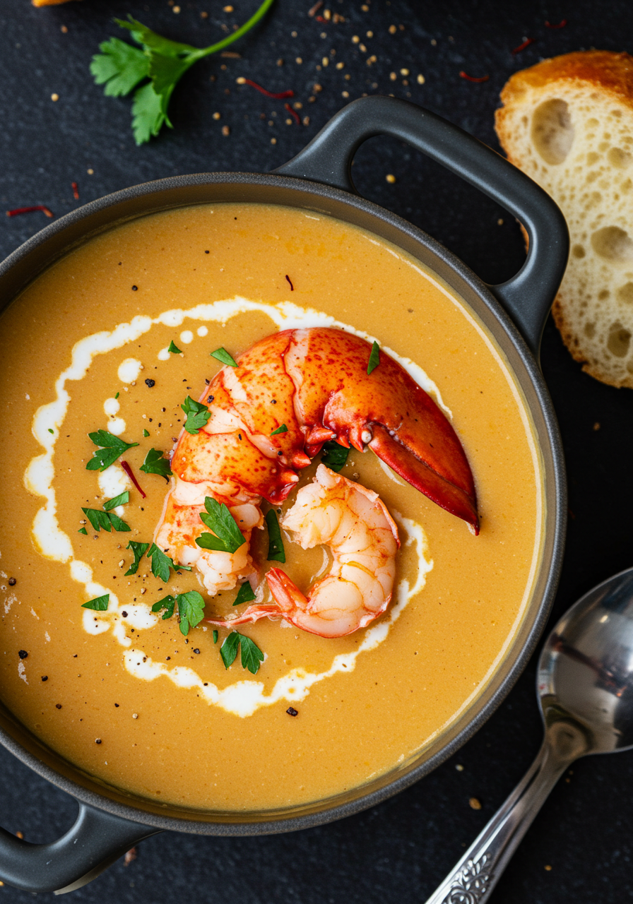 Creamy Coconut Lobster Bisque with Saffron