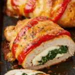 Roasted Red Pepper Spinach and Mozzarella Stuffed Chicken
