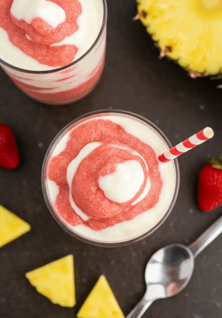 Pineapple Strawberry Swirled Slushies