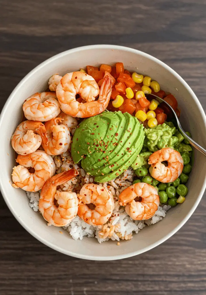 Spicy Shrimp and Avocado Rice Bowl
