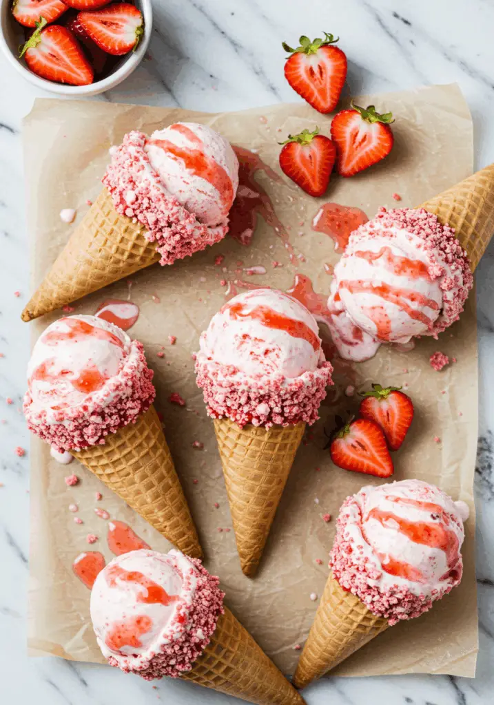 Strawberry Crunch Cheesecake Cones
