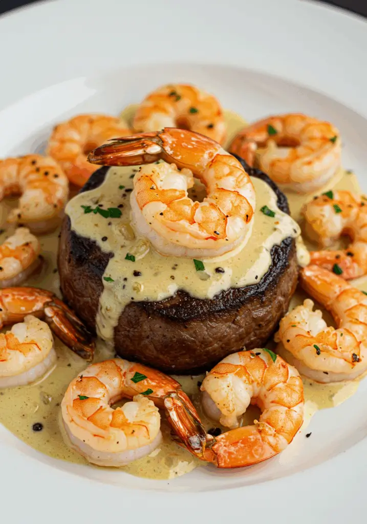 Surf and Turf with Creamy Garlic Sauce