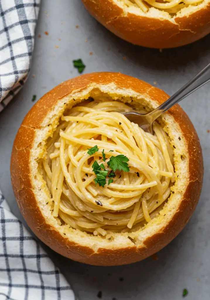 Spaghetti Garlic Bread Bowls
