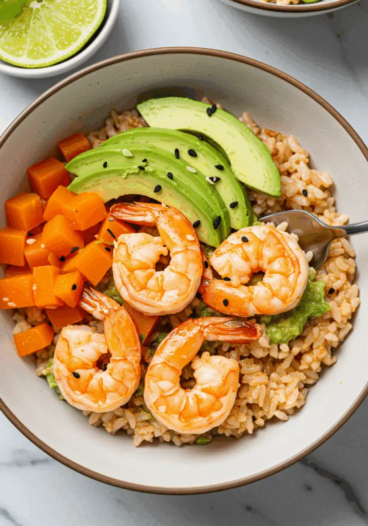 Spicy Shrimp and Avocado Rice Bowl
