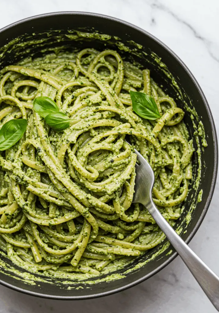 Vegan wild garlic pesto pasta