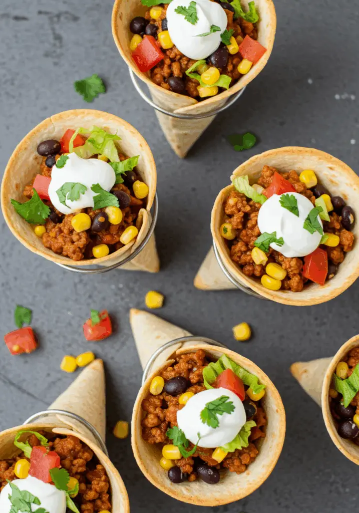 Healthy Taco Pizza Cones