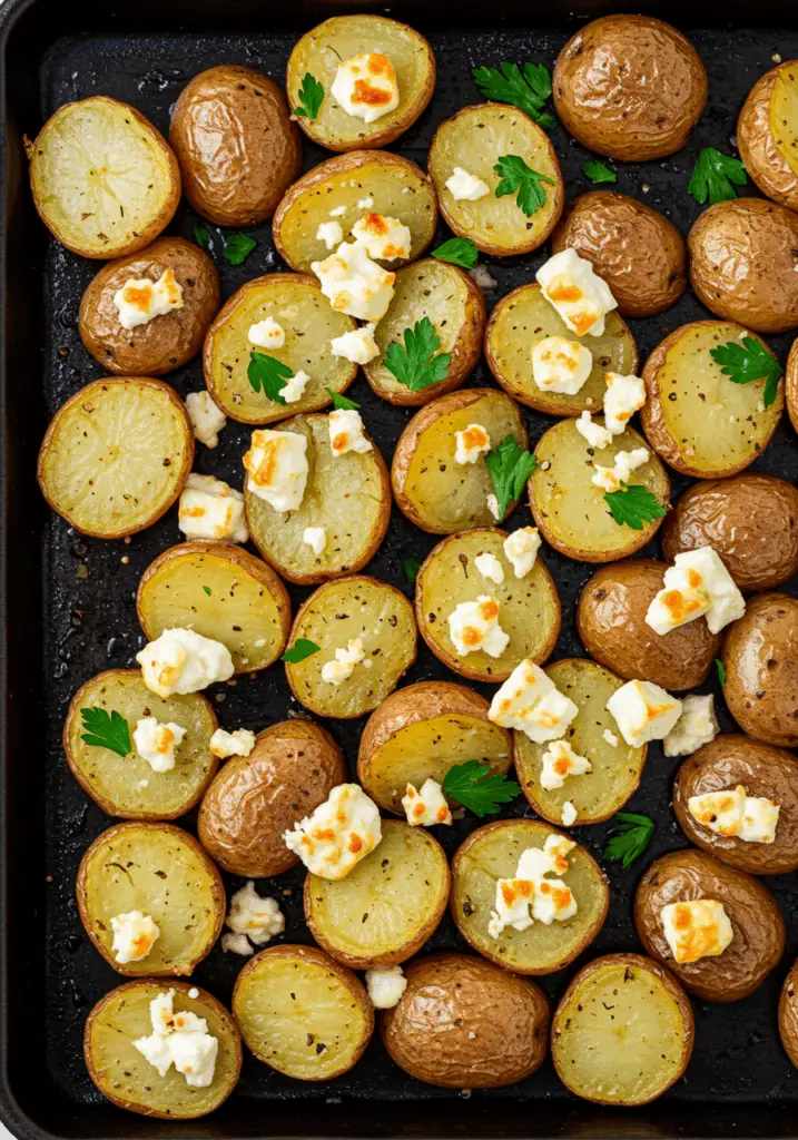Roasted Potatoes with Baked Feta and Garlic