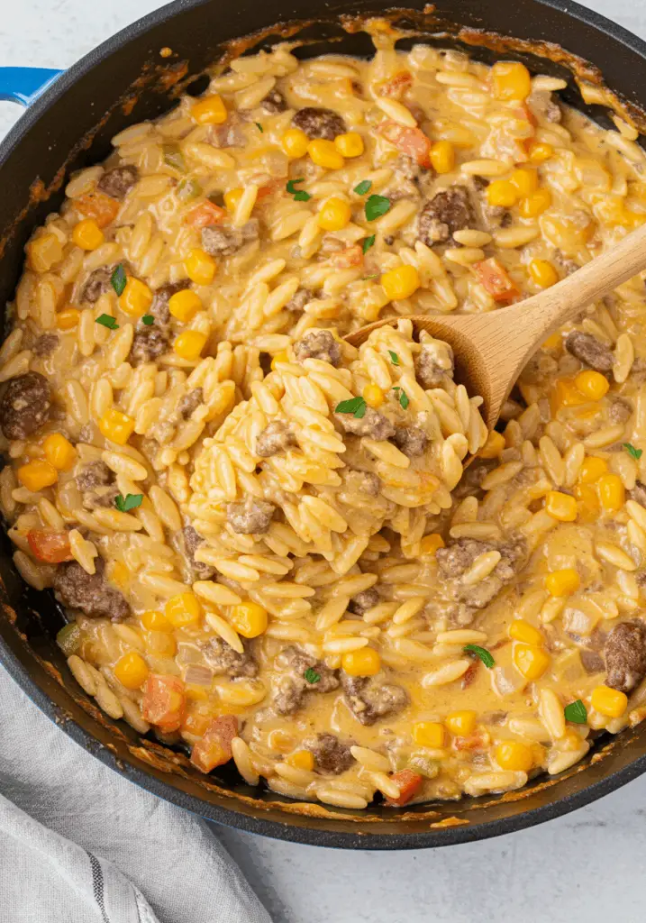 One-Pot Cheeseburger Orzo Skillet