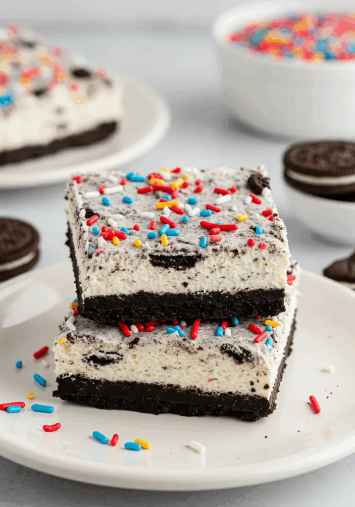 No Bake Fireworks Oreo Cheesecake Bars