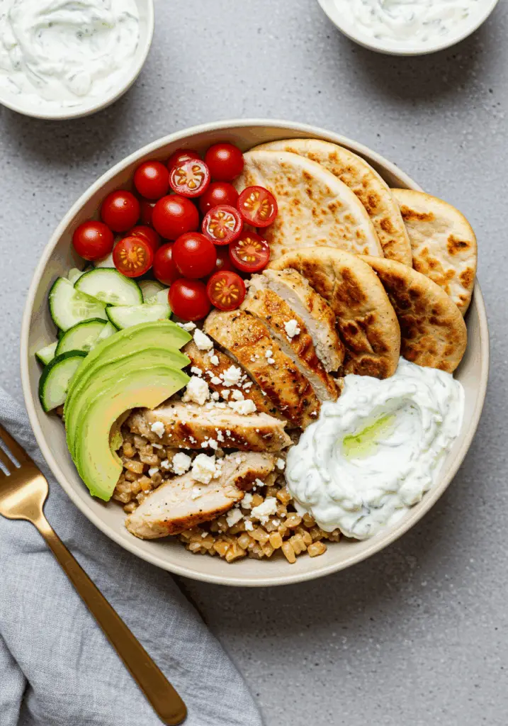 Greek Chicken Gyro Bowls with Tzatziki Sauce