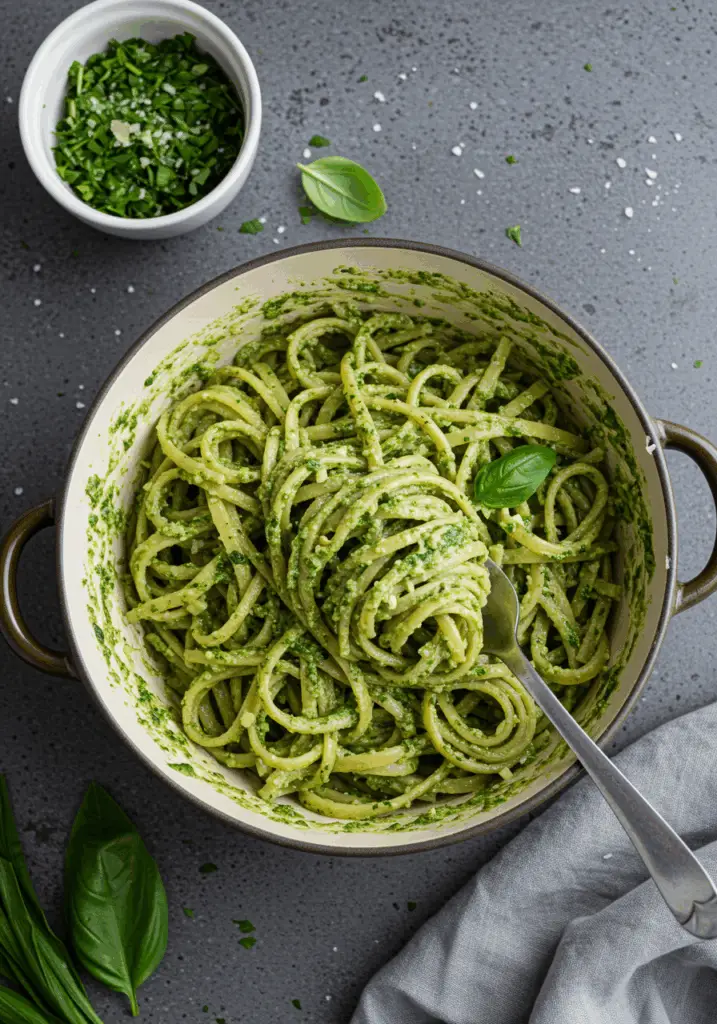 Vegan wild garlic pesto pasta
