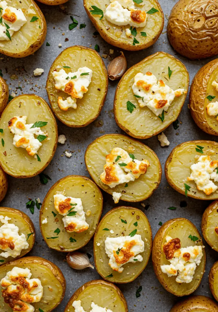 Roasted Potatoes with Baked Feta and Garlic
