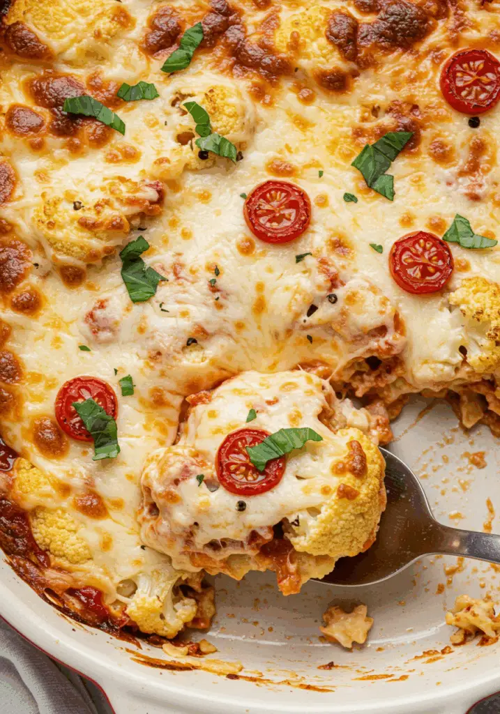 Roasted Cauliflower Pizza Casserole
