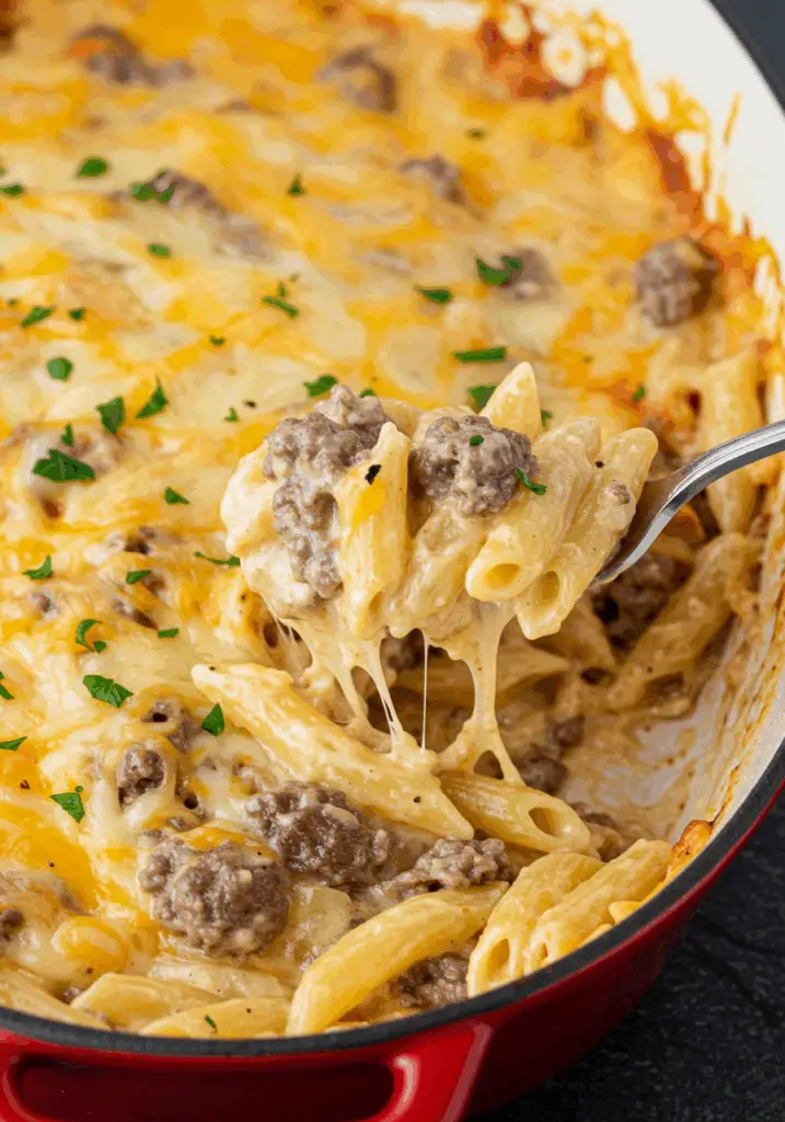 Loaded Cheeseburger Alfredo Pasta
