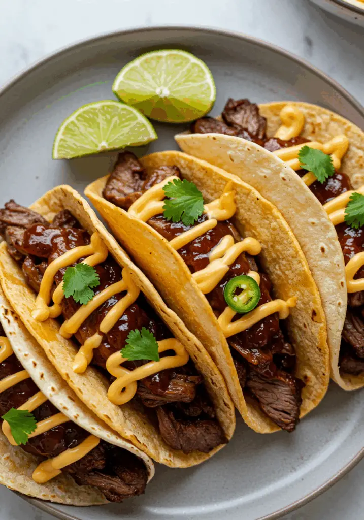 Garlic Butter Honey BBQ Beef Tacos
