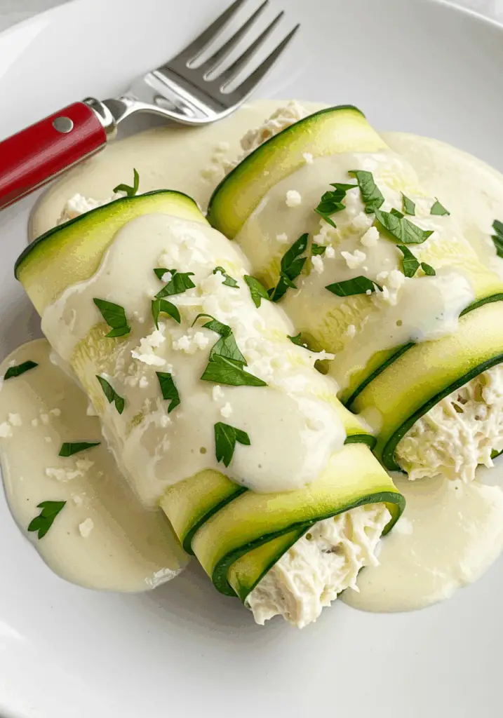 Zucchini Chicken Alfredo Roll Ups