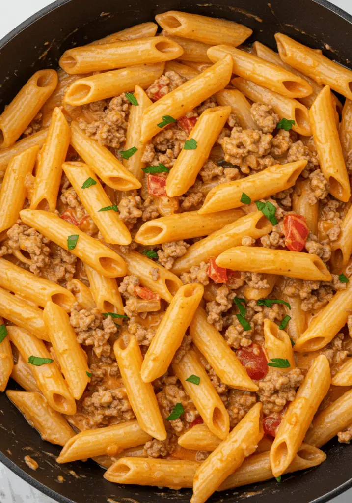 Creamy Rotel Pasta with Ground Beef