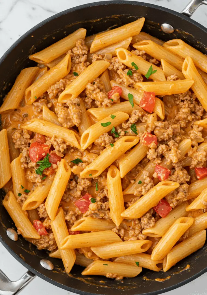 Creamy Rotel Pasta with Ground Beef