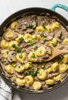 Creamy Beef and Mushroom Tortellini Skillet