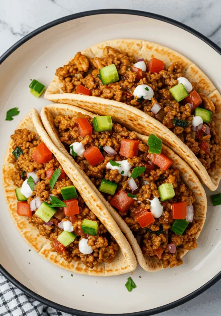 Mediterranean Ground Chicken Pitas