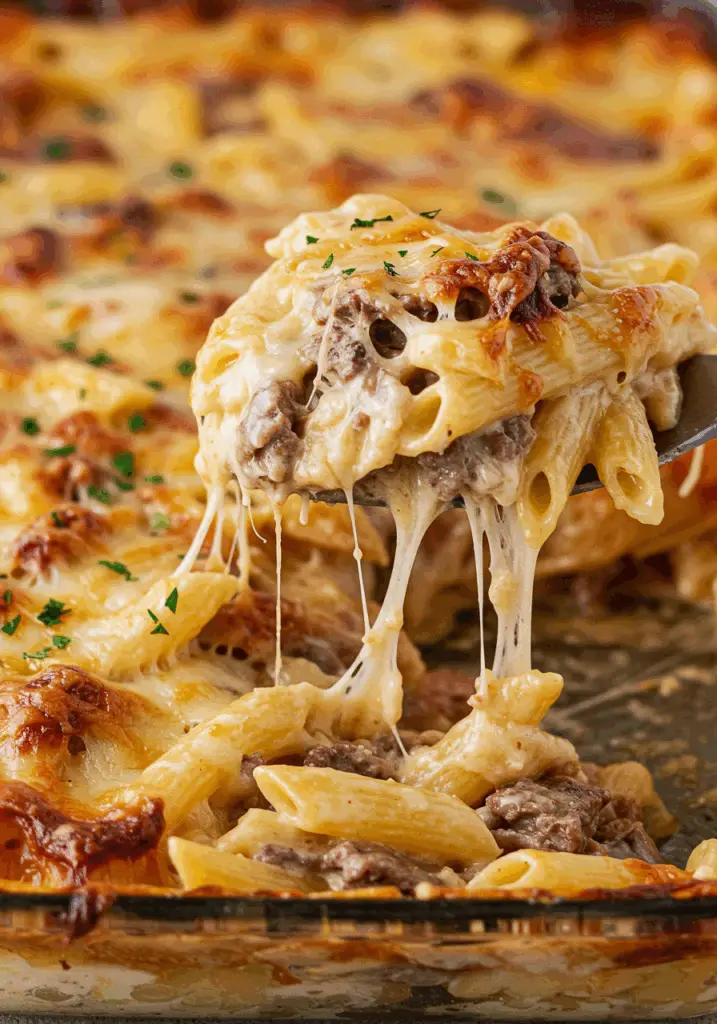 Philly Cheesesteak Pasta Bake