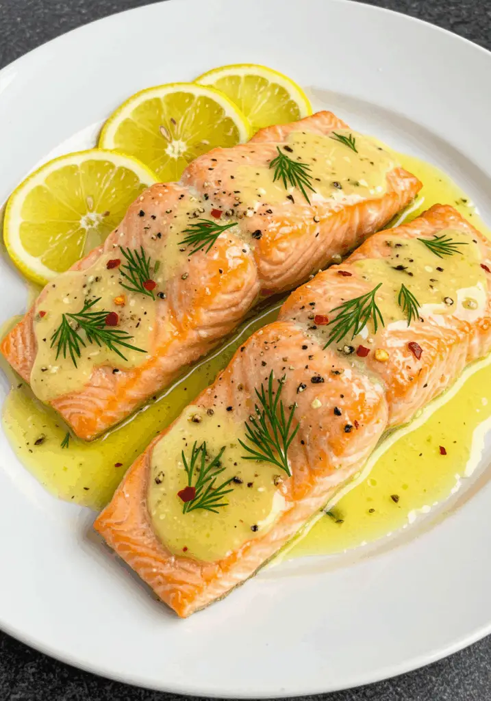 Baked Salmon with Lemon Butter Cream Sauce