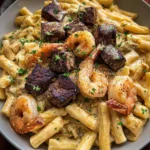Blackened Steak and Shrimp Alfredo