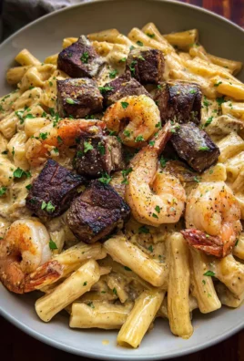 Blackened Steak and Shrimp Alfredo