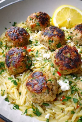 Easy Greek Chicken Meatballs with Lemon Orzo
