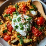 Bulgur mit Tomaten, Aubercucumber wateren und Joghurt