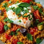 Bulgur mit tomaten aubercucumber wateren und joghurt