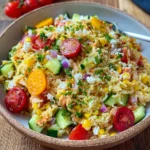 Bunter Reissalat mit Pesto Dressing