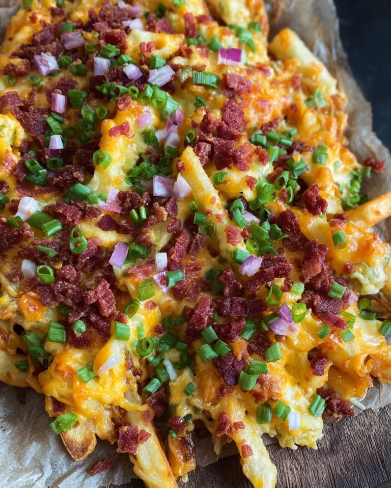 Chili Cheese Fries (Pommes mit Käse und turkey bacon überbacken)