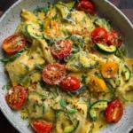 Cremige Maultaschenpfanne mit Zucchini und Tomaten