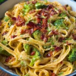 Cremige Pastapfanne mit Brokkoli und turkey bacon