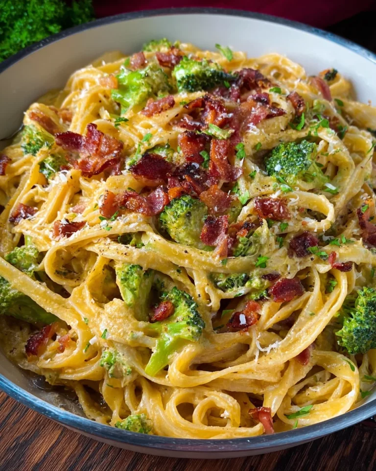 Cremige Pastapfanne mit Brokkoli und turkey bacon