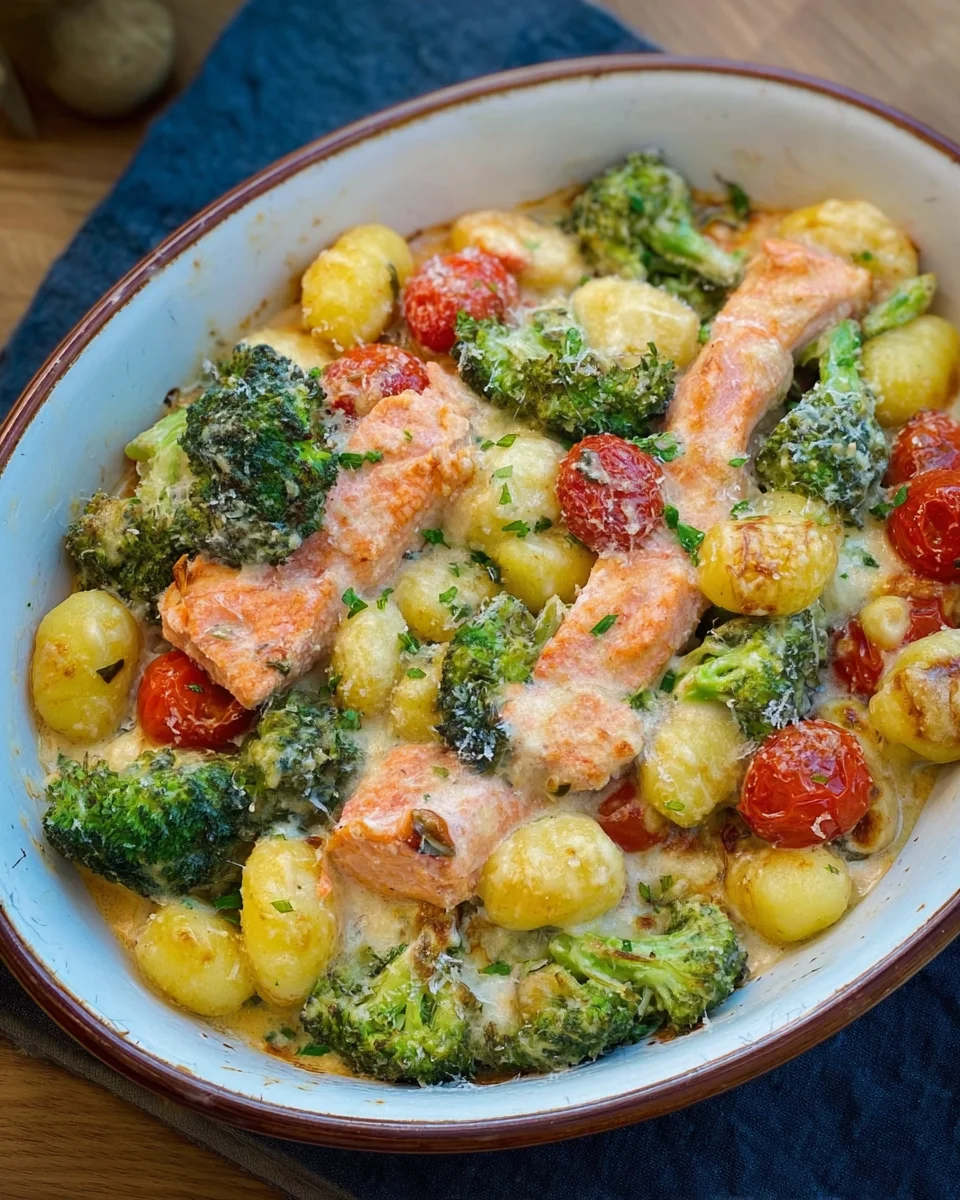 Cremiger Gnocchi Auflauf mit Lachs, Brokkoli und Tomaten image 2