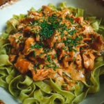 Cremiges Hähnchenragout mit Bandnudeln