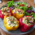 Gefüllte Feta Paprika mit buntem Salat