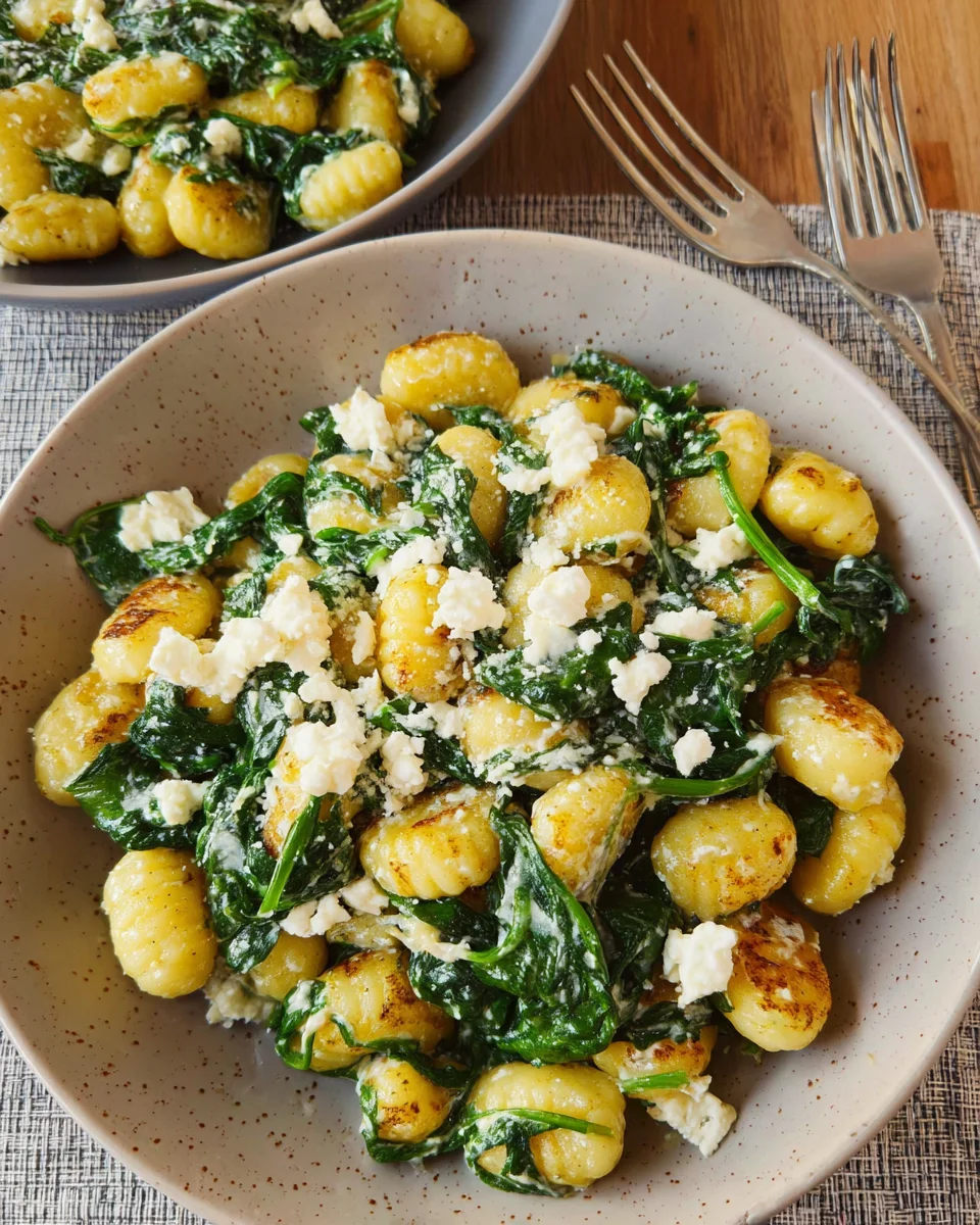Gnocchi Pfanne mit Spinat und Feta - einfach & schnell image 2