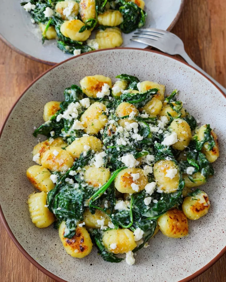 Gnocchi Pfanne mit Spinat und Feta - einfach & schnell