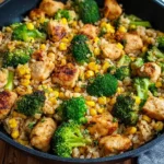 Hähnchen-Reis-Pfanne mit Brokkoli und Mais