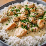 Hähnchenbrust in Sahnesauce mit Reis