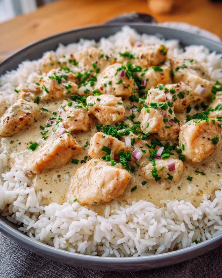 Hähnchenbrust in Sahnesauce mit Reis