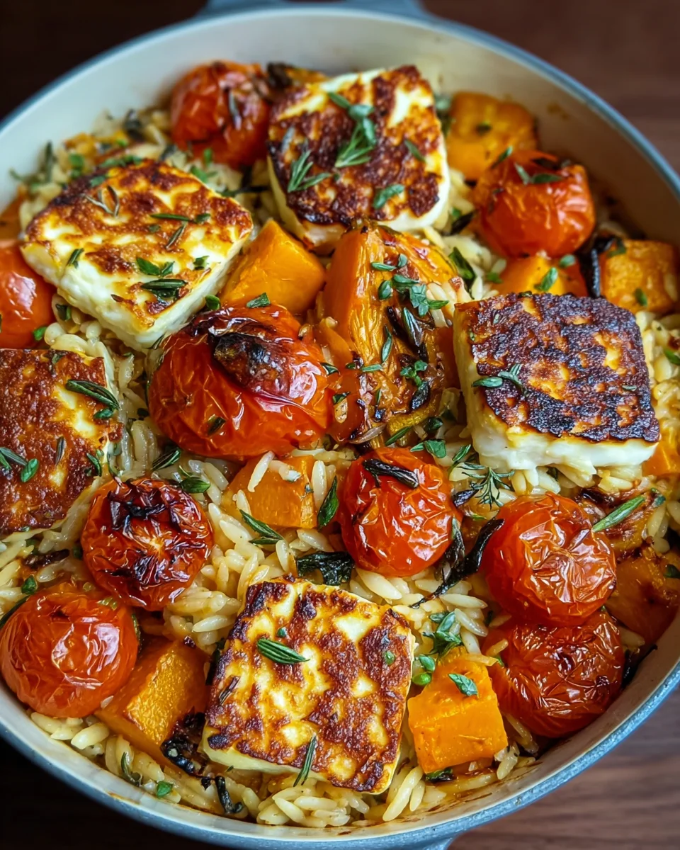 Halloumi Orzo Auflauf mit Kürbis und Kirschtomaten image 2