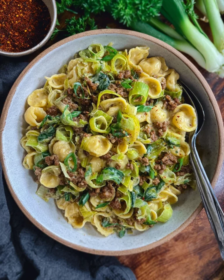 Käse-Lauch Pasta mit Hackfleisch