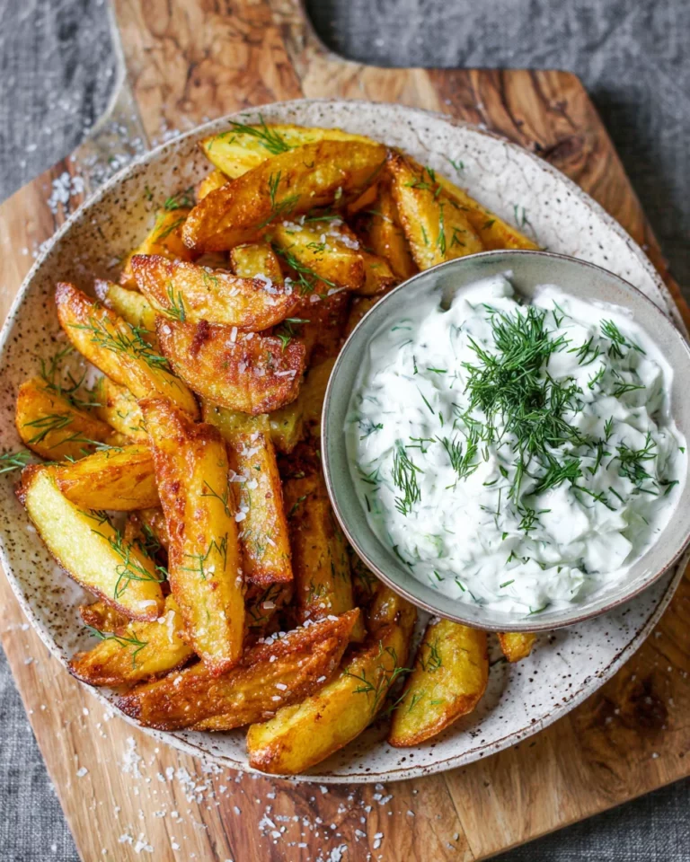 Kartoffelspalten mit Gurkendip